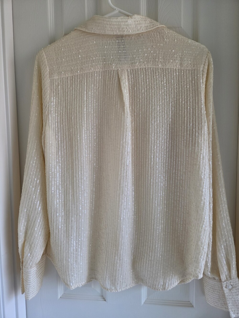 Anthropologie The Remie Sequin Button Down Shirt Cream Ivory Blouse Size M - Picture 8 of 9
